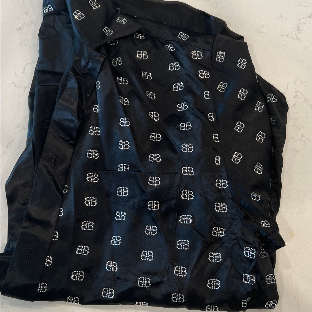 Balenciaga Black Satin Garment with White Logo Accents